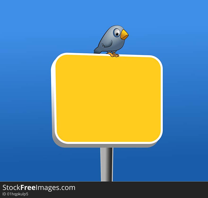 Art illustration of a sparrow on yellow sign. Art illustration of a sparrow on yellow sign