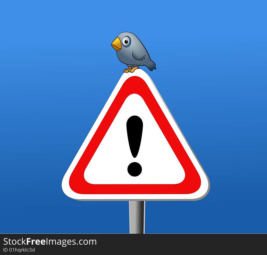 Illustration of a bird on sign attention. Illustration of a bird on sign attention