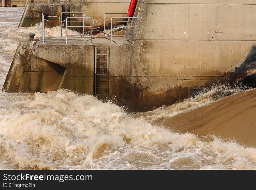 Detail of Krotzenburg Weir on the River Main. Detail of Krotzenburg Weir on the River Main