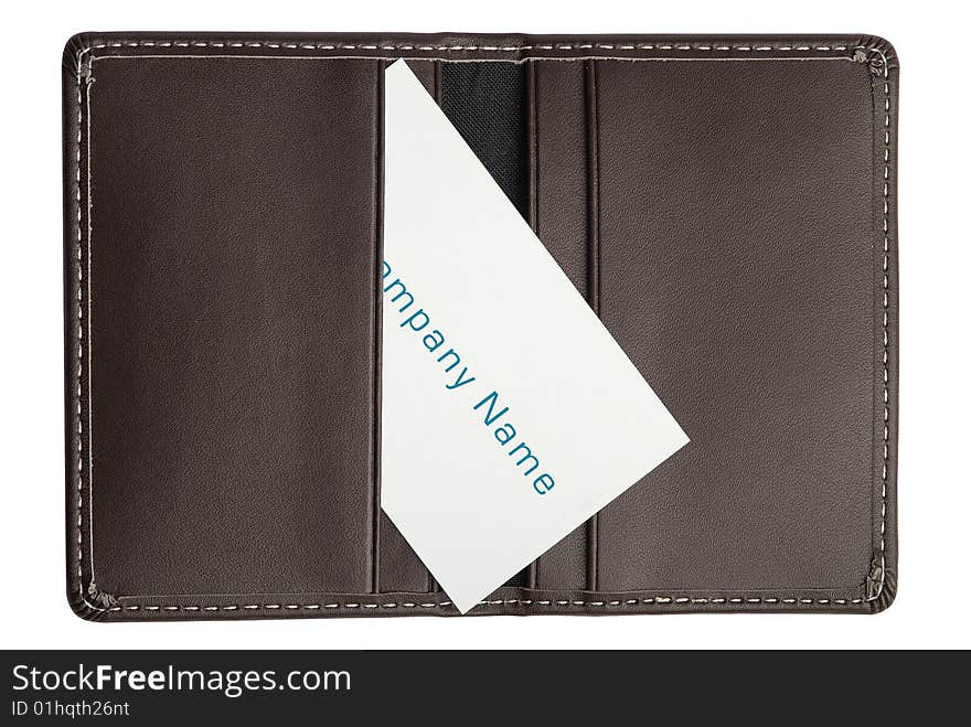 Single Business Card In Open Leather Holder