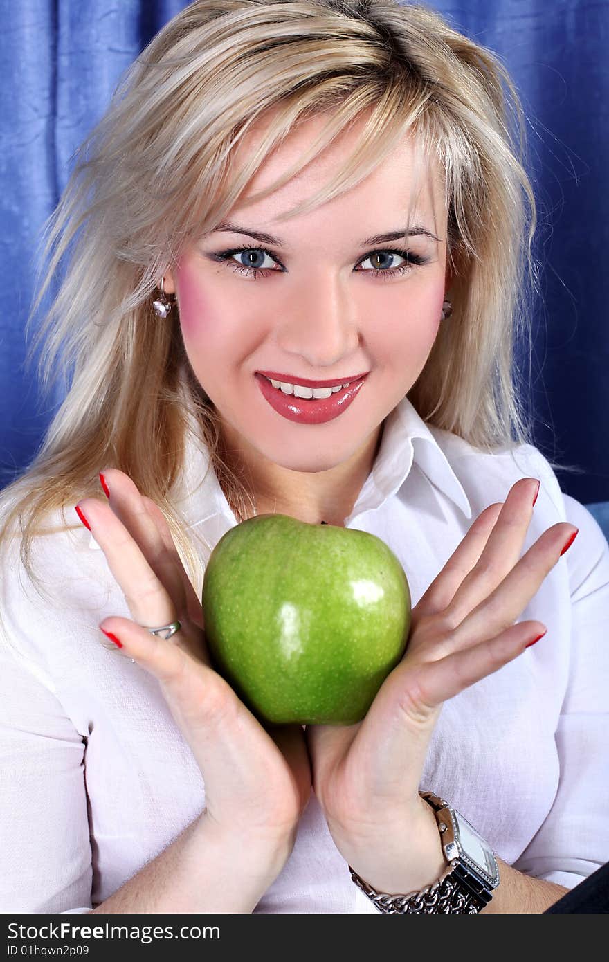 Lovely girl with green apple. Lovely girl with green apple