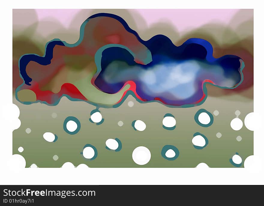 Illustration of clouds and snow with purple -green background