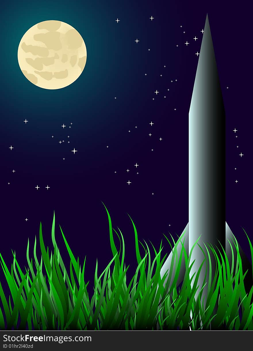 A rocket on the grass