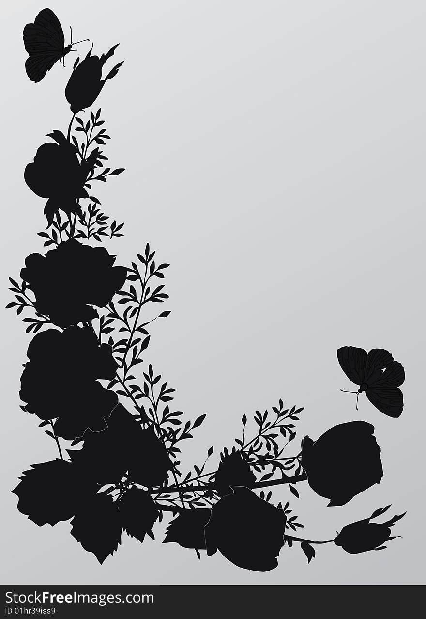 Rose corner silhouette illustration