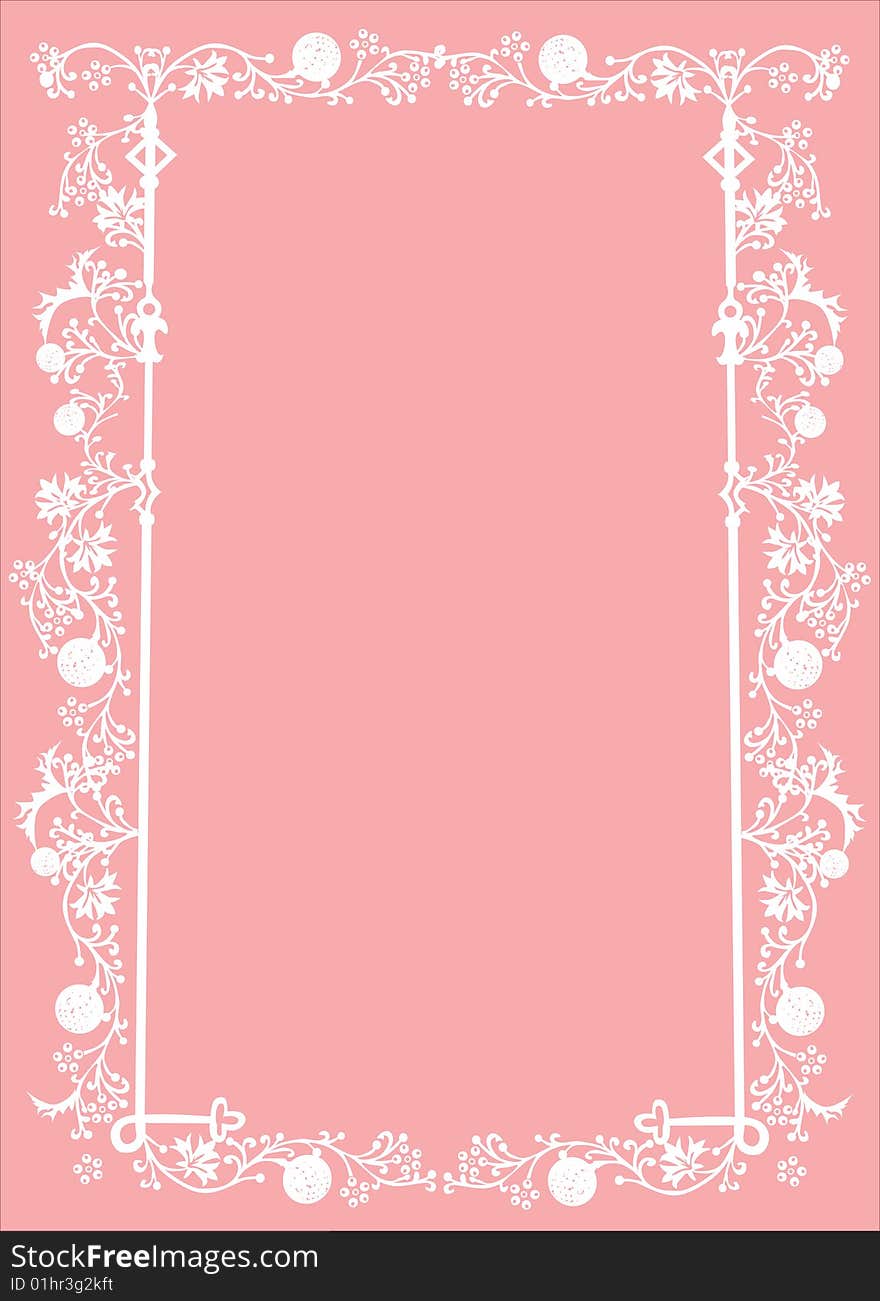 White frame with foliage on pink