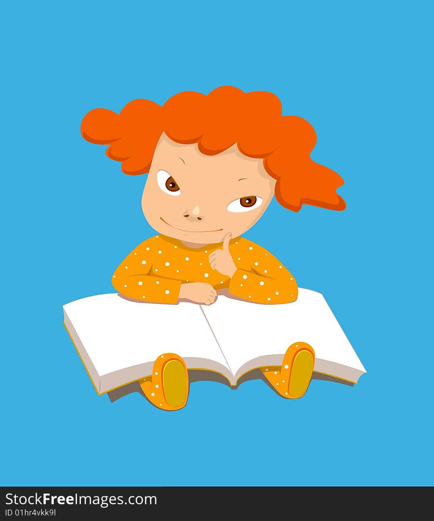 The little girl in reading and thinking. The little girl in reading and thinking