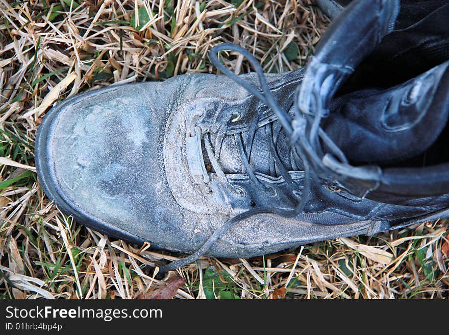 Photo of the pavers workers boots