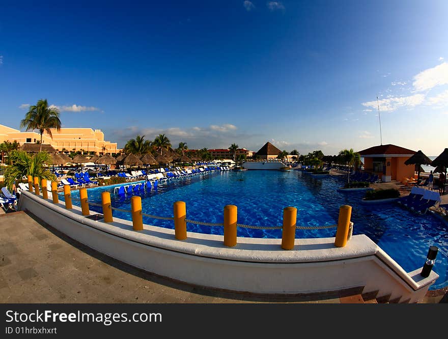 A luxury all inclusive beach resort at night in Cancun Mexico. A luxury all inclusive beach resort at night in Cancun Mexico