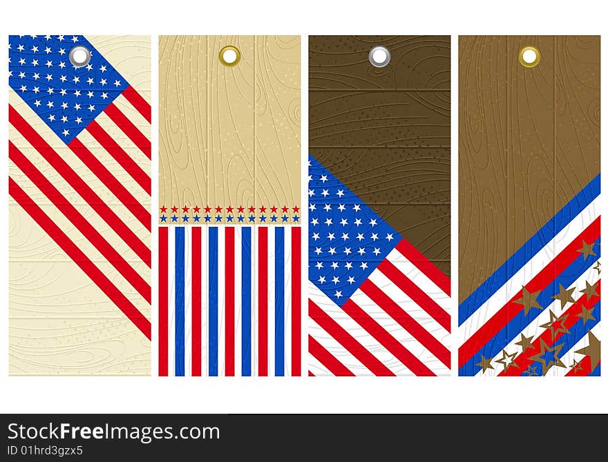 Four wooden labels with elements of usa banner, vector illustration. Four wooden labels with elements of usa banner, vector illustration