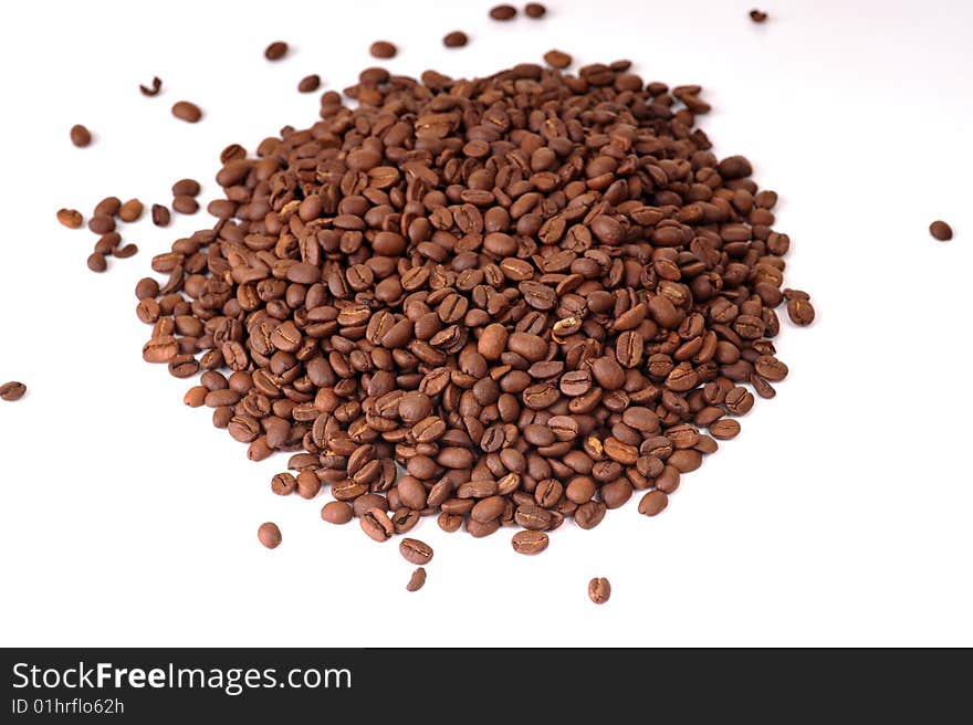 Coffee grains on  white background