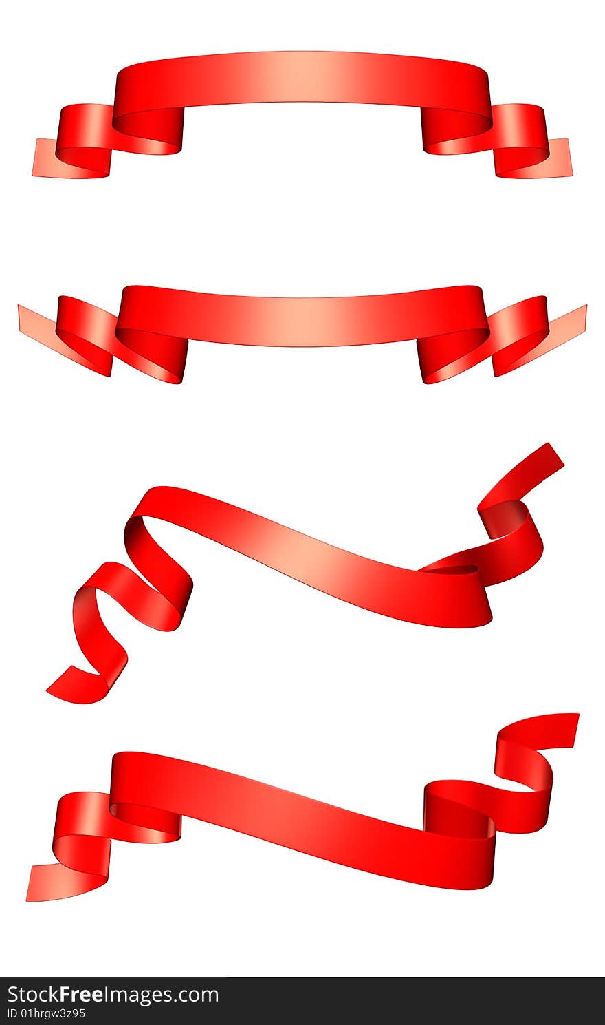 Red shiny ribbons over white background