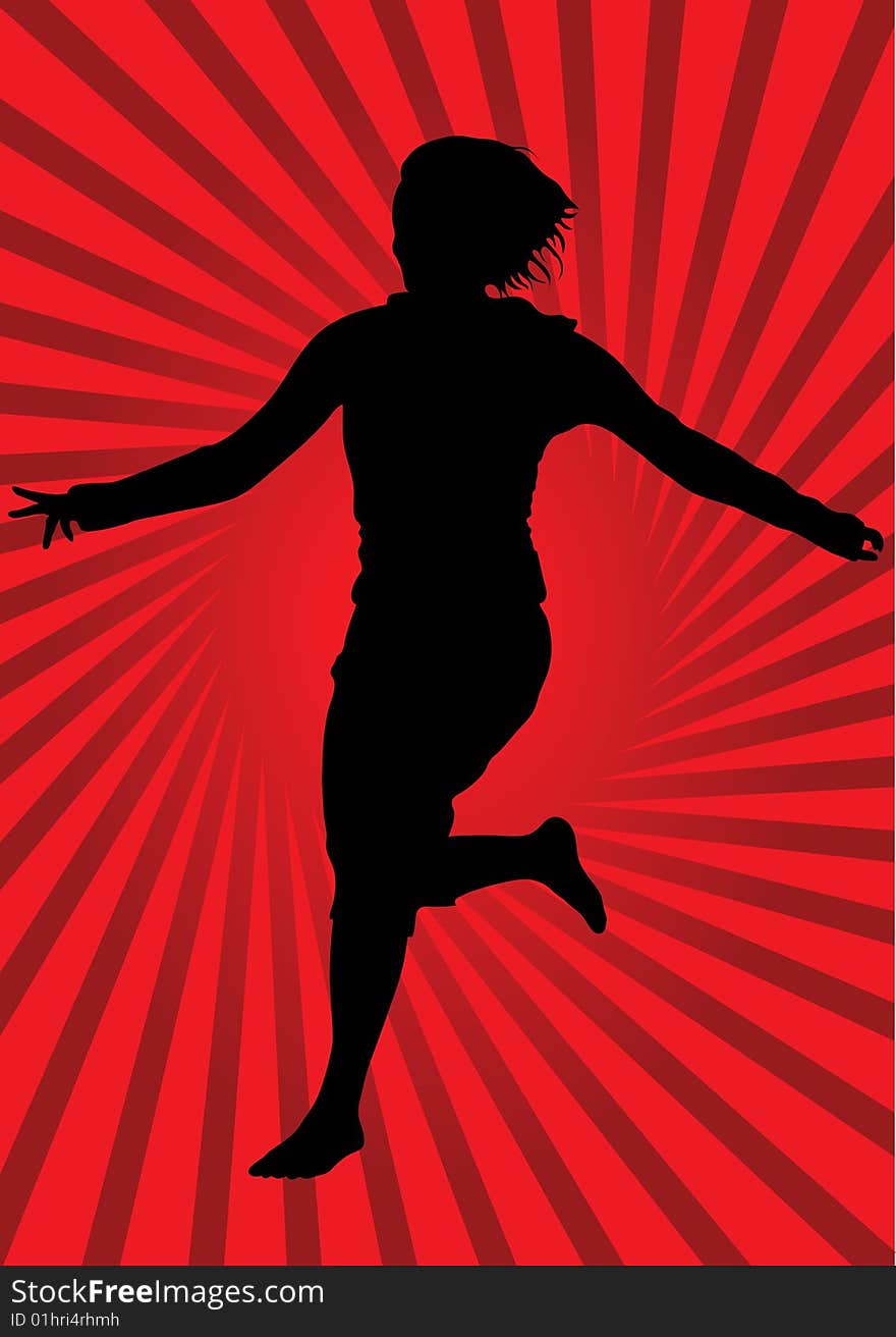 Silhouette girl on red background, vector