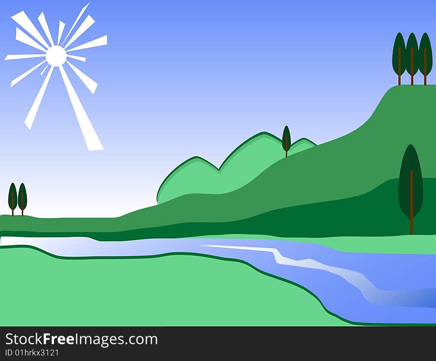 Vector landscape illustration. Summers  day. Vector landscape illustration. Summers  day.