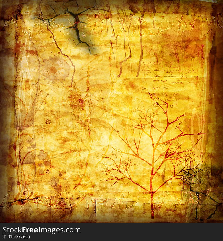 Abstract grunge background with stains, cracks, floral, filigree, texture