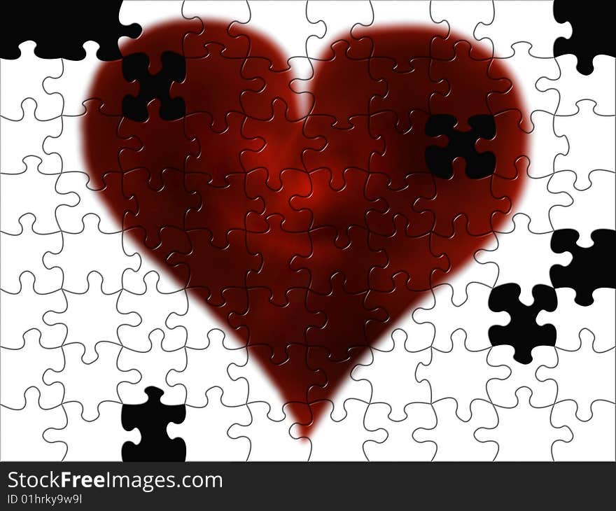 Metaphor of the heart symbol, as a puzzle with missing pieces. Metaphor of the heart symbol, as a puzzle with missing pieces