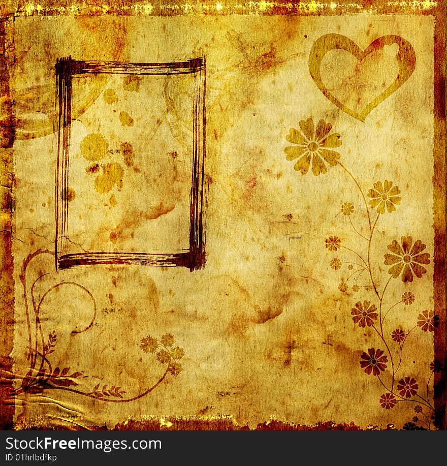 Abstract grunge background with stains, cracks, floral, filigree, texture