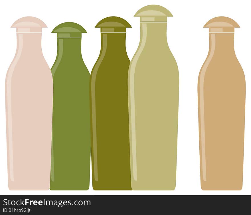 Abstract composition of green and grey bottles. Abstract composition of green and grey bottles