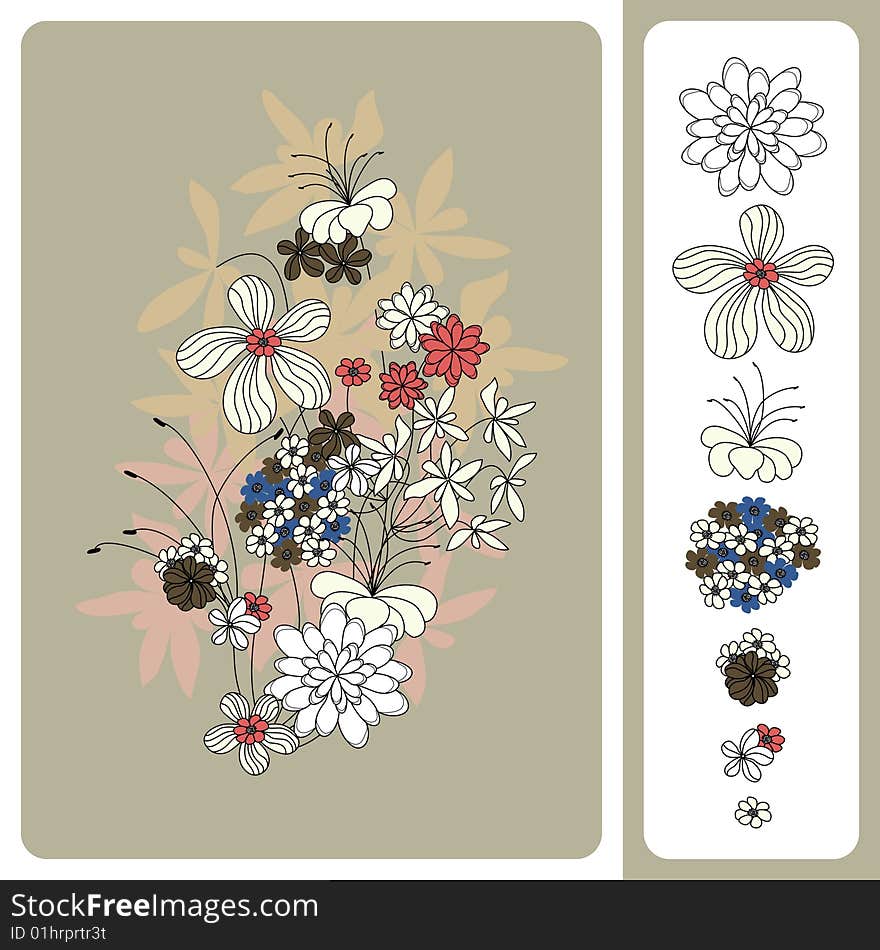 Design with colored flowers drawing. Design with colored flowers drawing