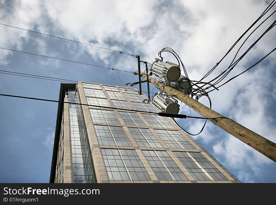 Power lines in front of Building