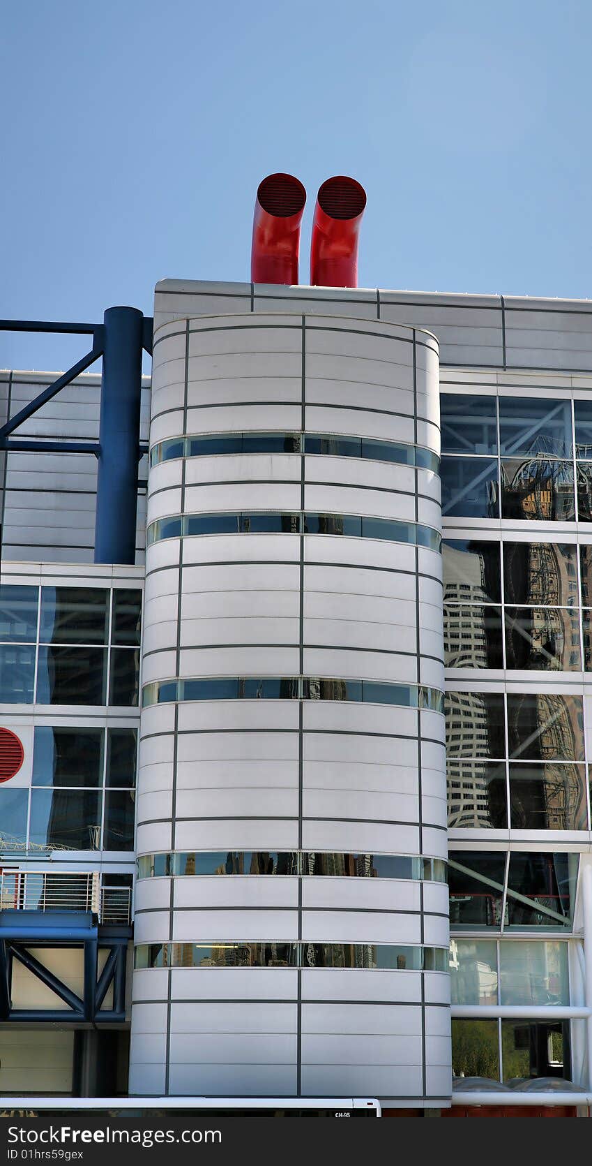 Industrial Building with red smokestack