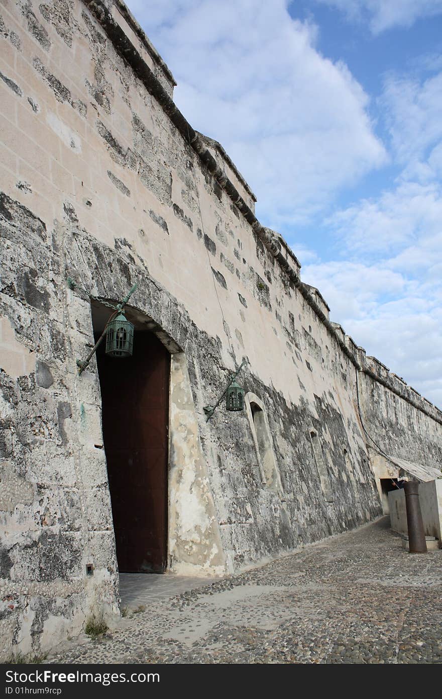 Morro Castle Wall With Two Old Lamps