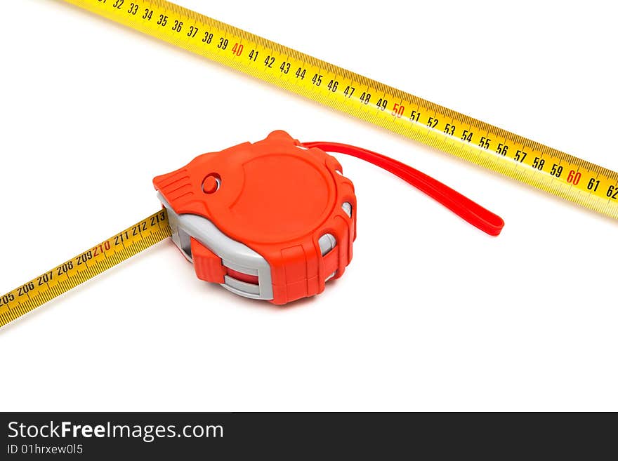 Red new tape-measure on a white background