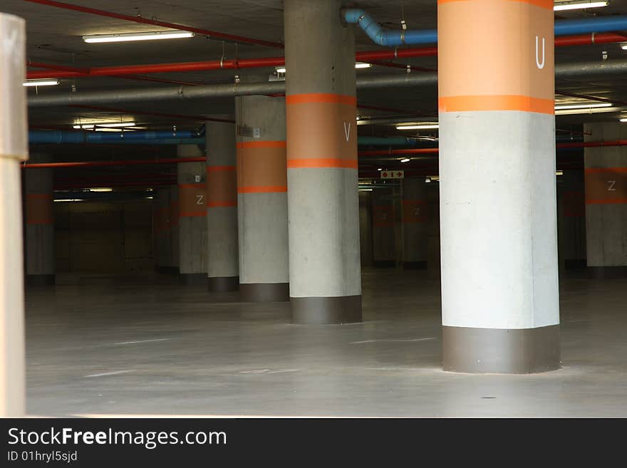 Underground parking lot in an office block. Underground parking lot in an office block