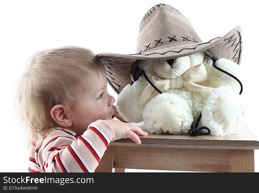 Little Blond Boy With Teddy Bear