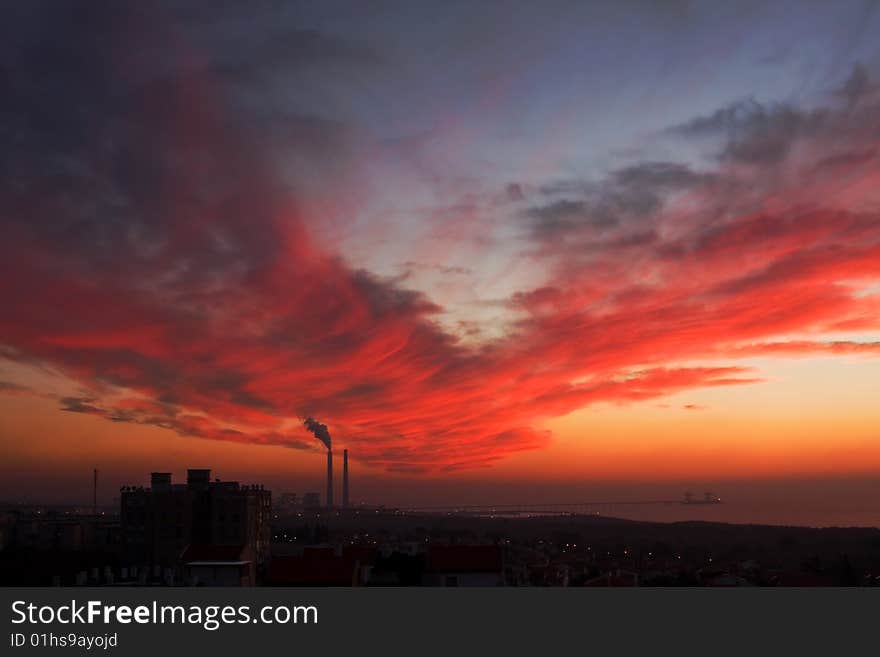 Sunset over the city.