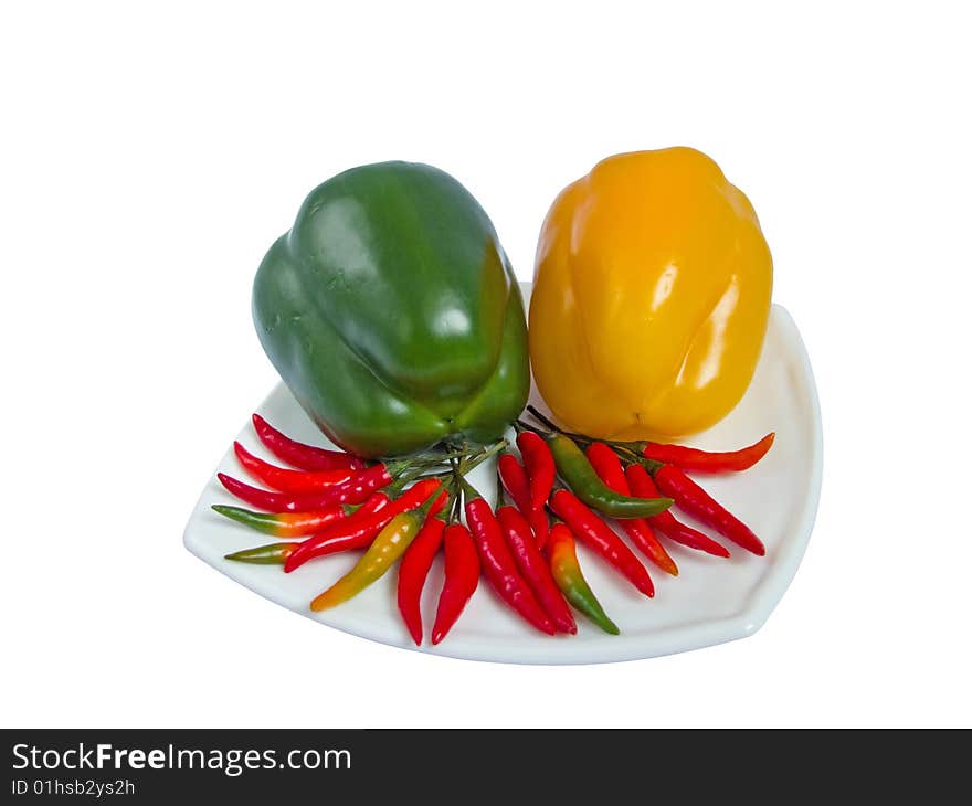 Sweet and sharp pepper on one plate