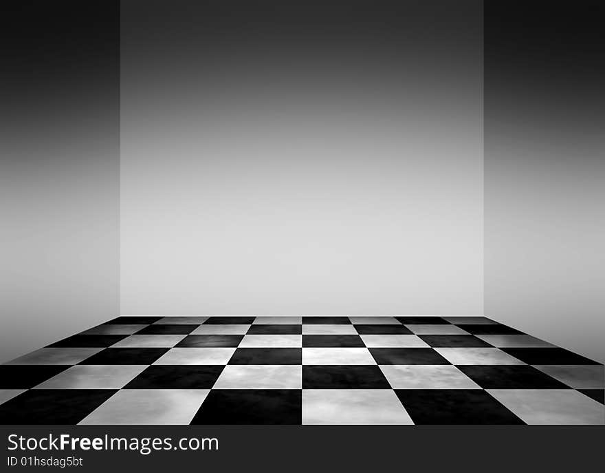 a chess floor of a modern interior. a chess floor of a modern interior