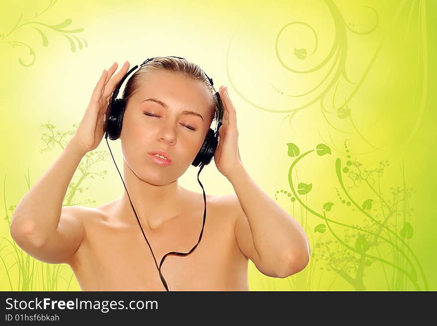 Happiness young women in headphones