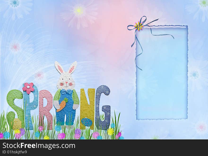 Spring with bunny and copy space on pastel background. Spring with bunny and copy space on pastel background.