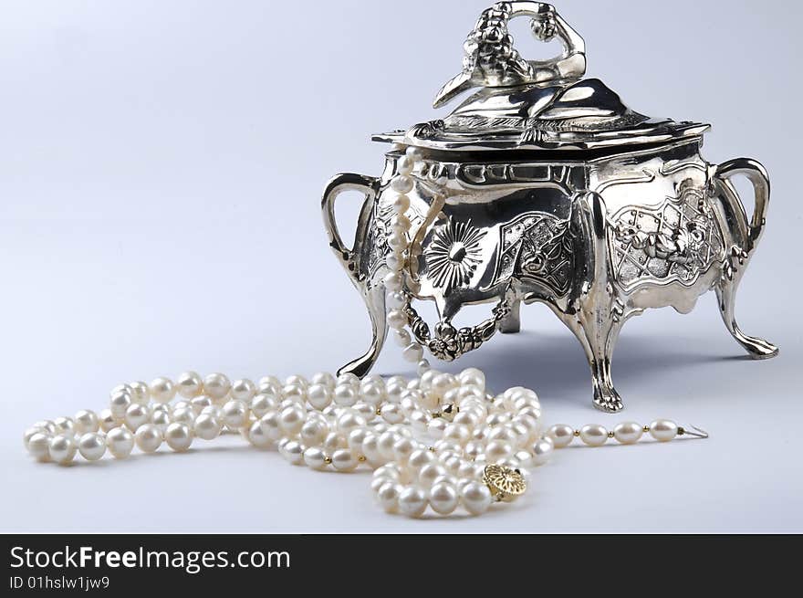 Photo of silver jewelery box isolated. Photo of silver jewelery box isolated