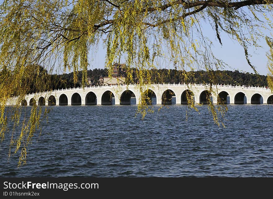 Long bridge on the lake