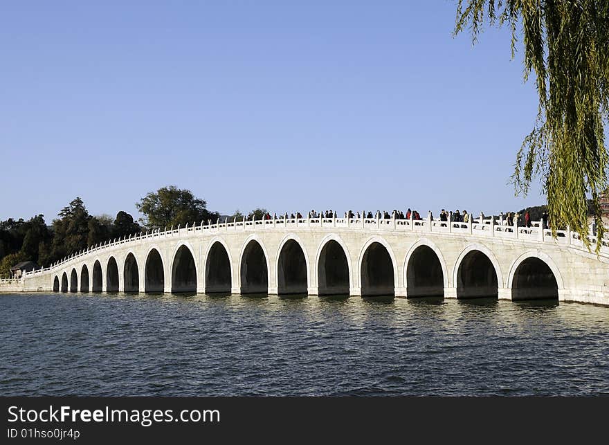 Long bridge on the lake