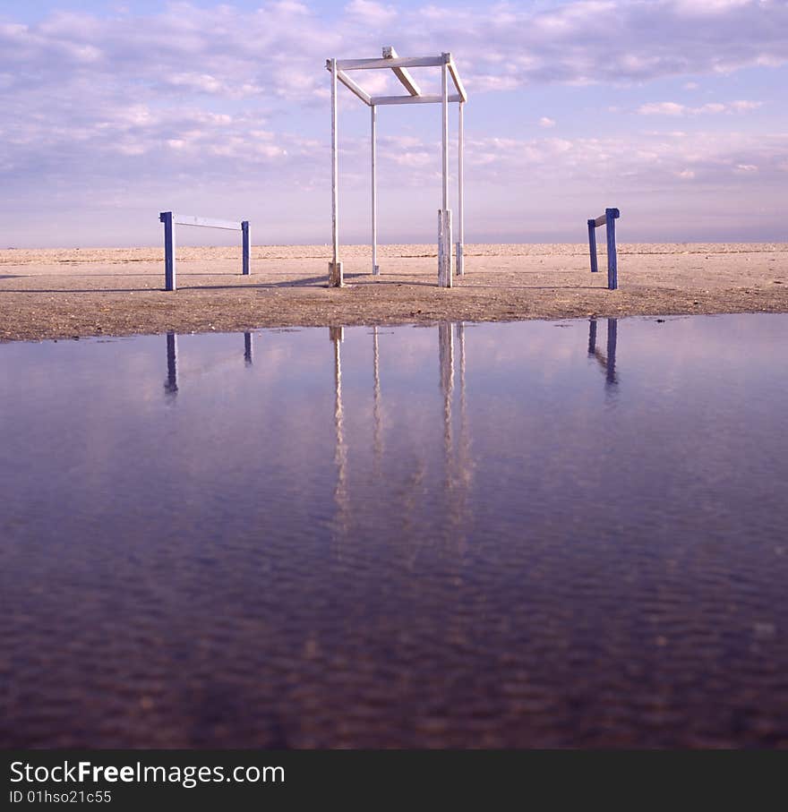 Wooden structure by the water.