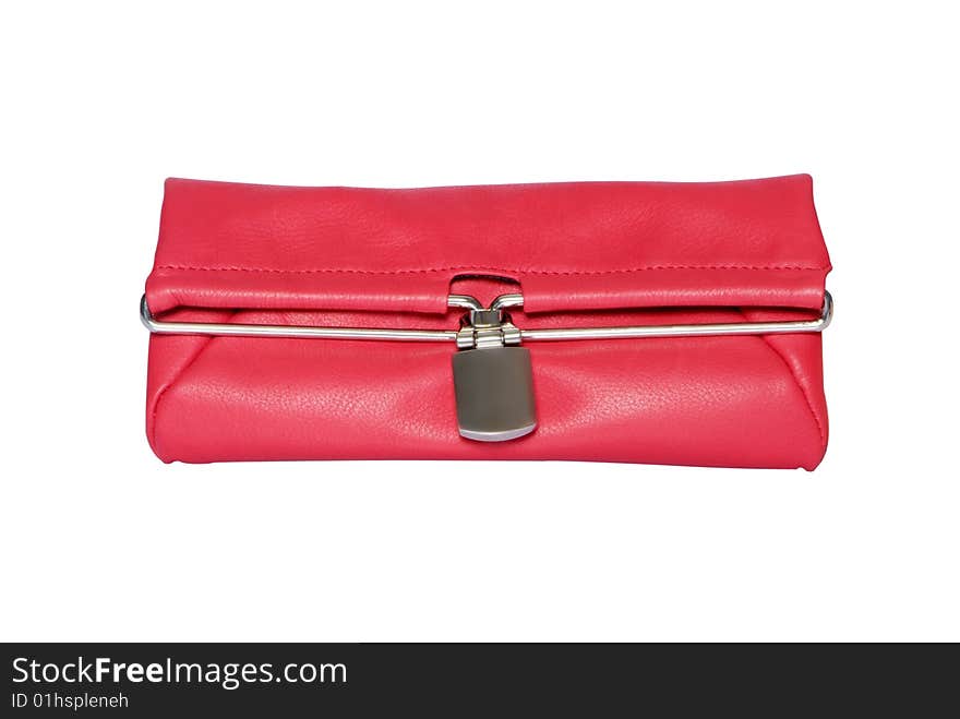 Red purse from a genuine leather isolated on a white background