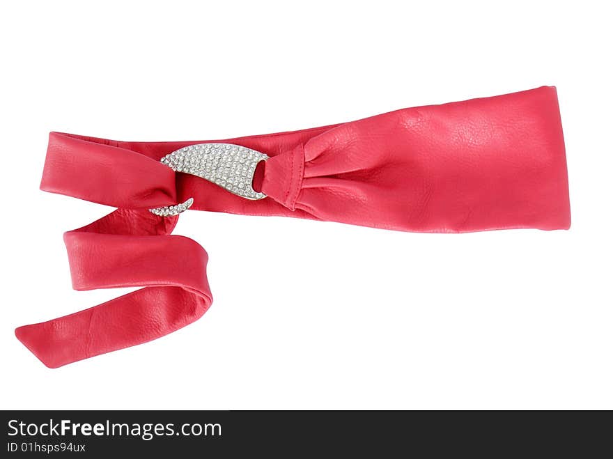 Red belt, fastener with pastes isolated on a white background