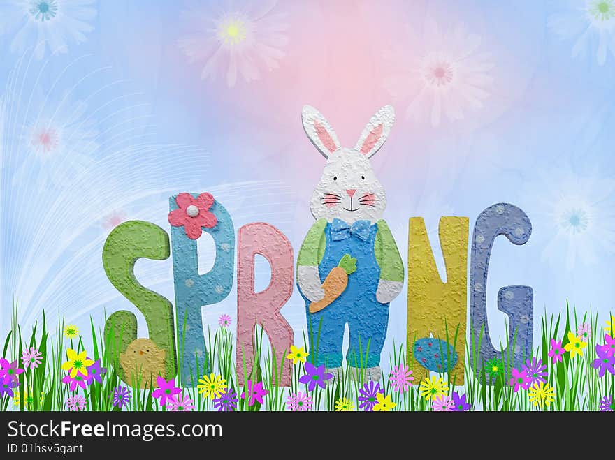 Fun spring illustration with daisy background. Fun spring illustration with daisy background.