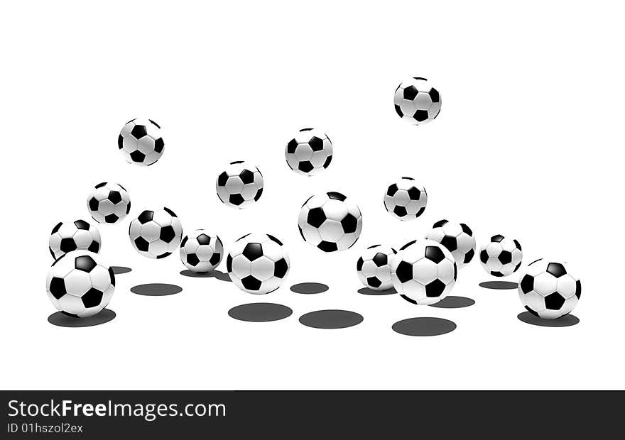 Isolated soccer balls in the air - 3d illustration