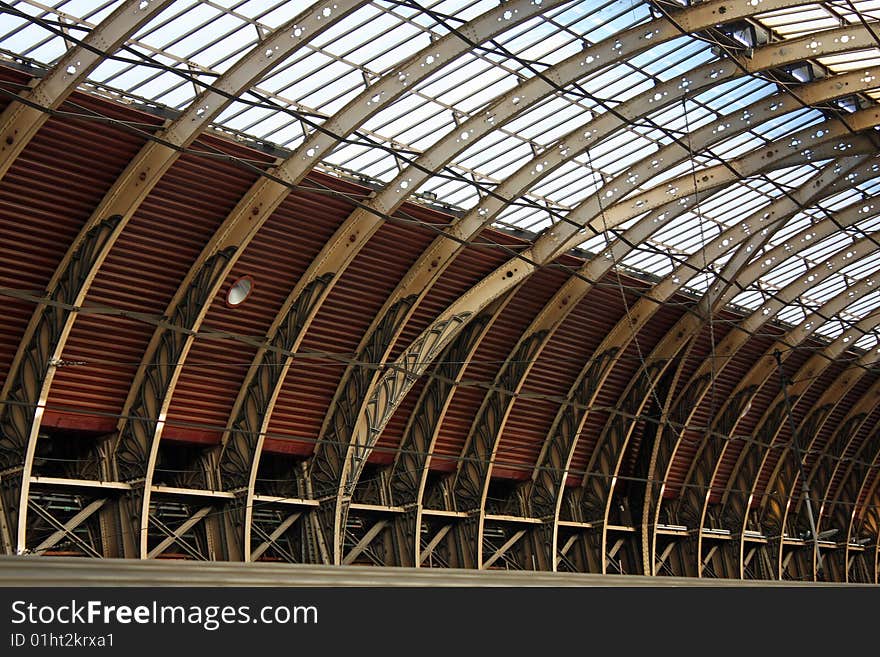 Heathrow train station roof detail from interior,. Heathrow train station roof detail from interior,