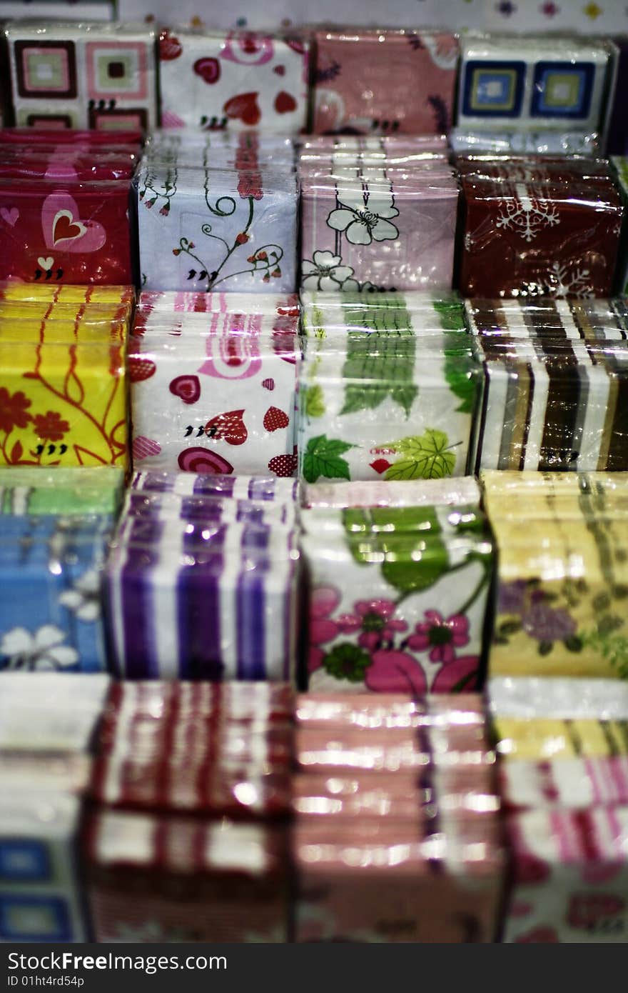 Plastic packs of colorful napkin