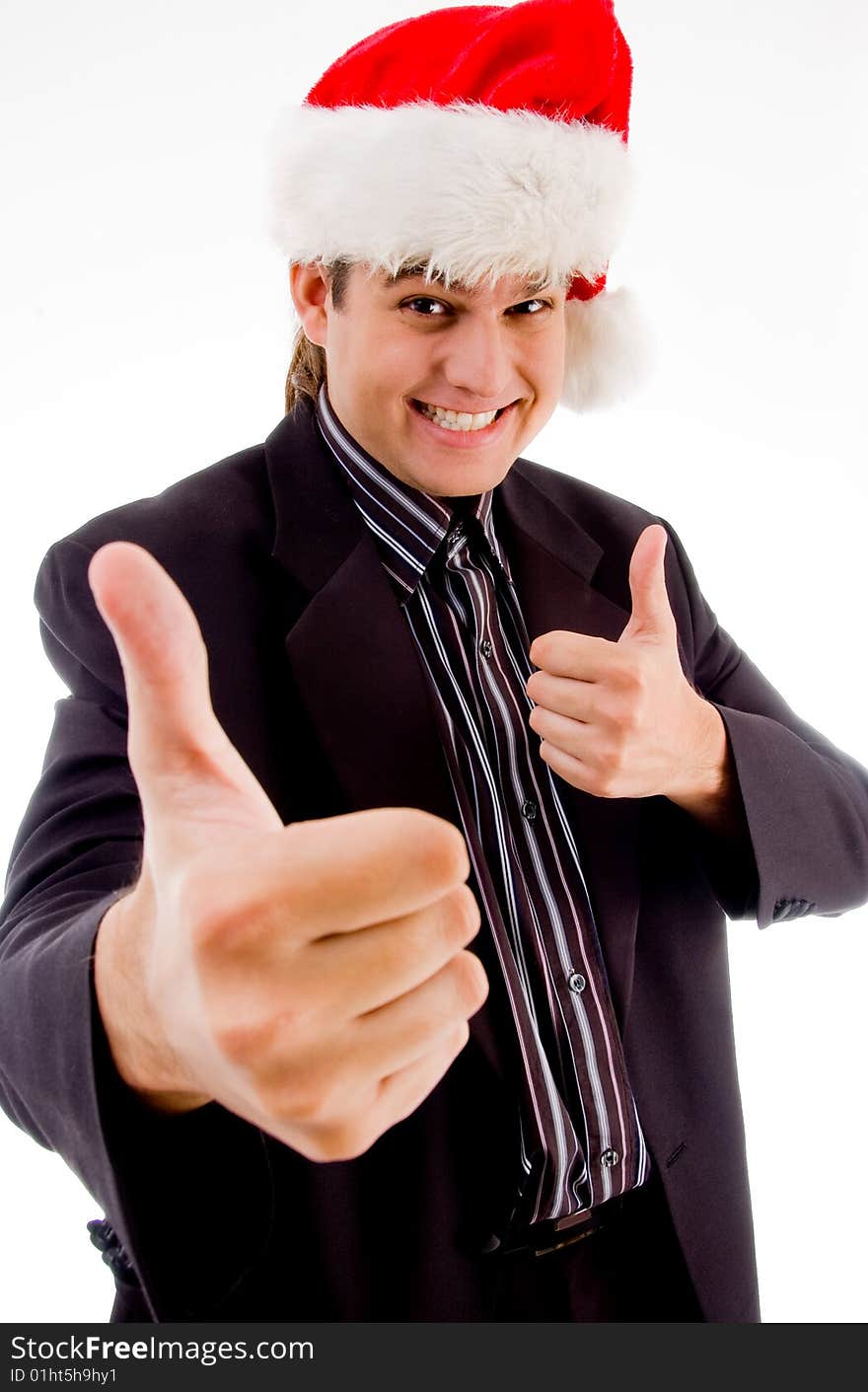 Man showing hand gesturing and wearing christmas