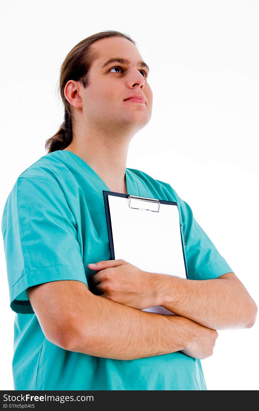 Smart pose of doctor holding clipboard