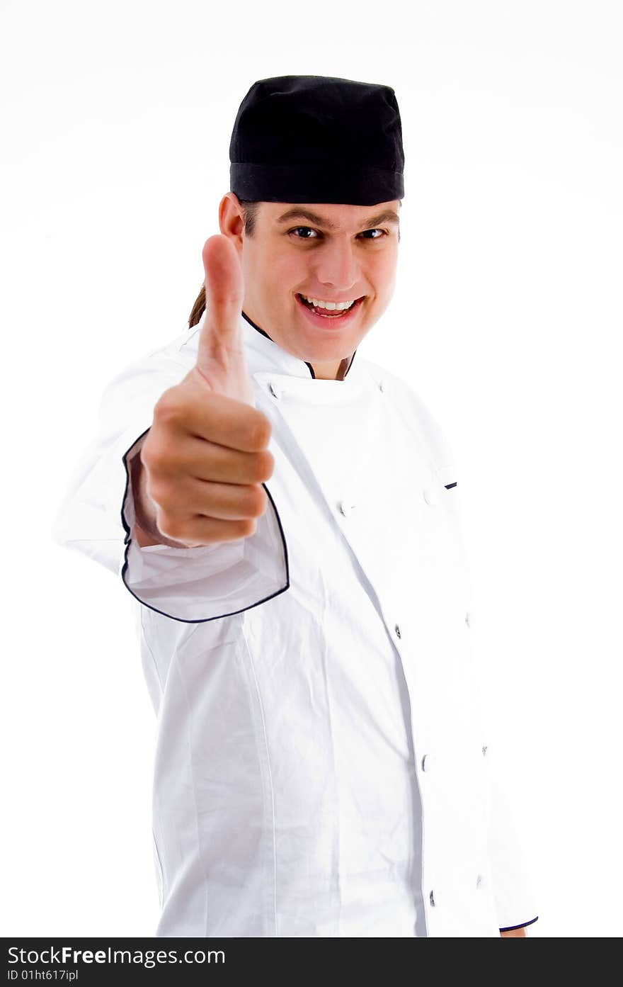 Cheerful male chef with thumbs up