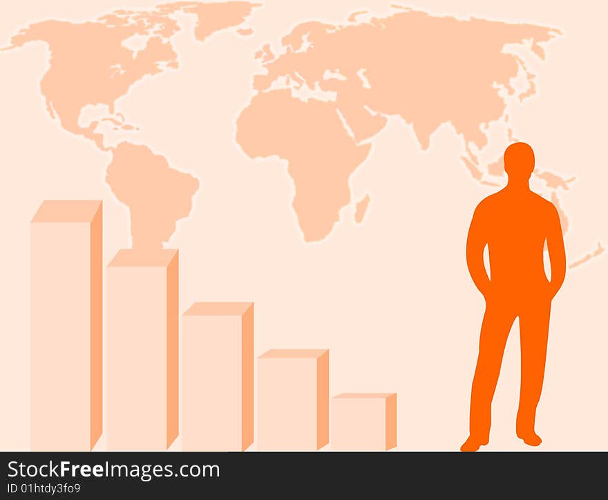 World map, graphic and businessman to represent business concept