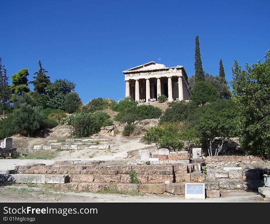 Temple in the Athenian Agora with the Moonrising behind. Temple in the Athenian Agora with the Moonrising behind