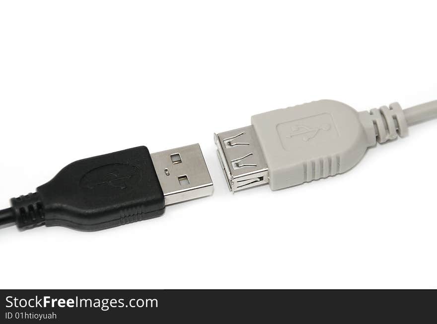 Male and female USB connectors befor joining together. Male and female USB connectors befor joining together