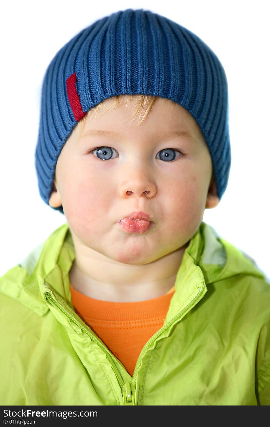 Cute boy (1,5 years old) - soft focused portrait on white background